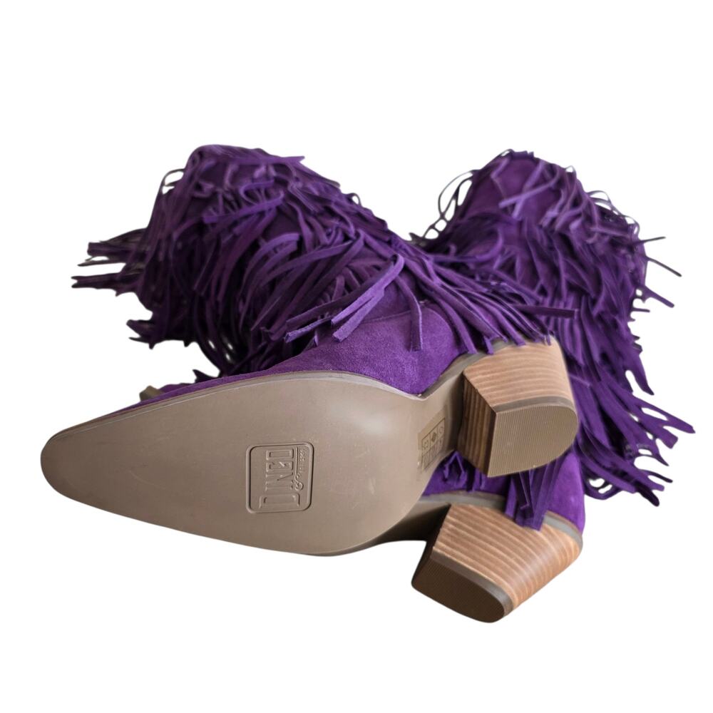Dingo Women's Size 8 Purple Wild Child Tall Suede Leather Fringe Heeled Boots - Picture 3 of 7